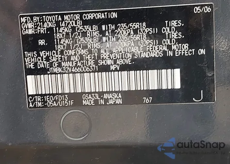 2006 Toyota Rav4 Sport V6 from USA, damaged, VIN JTMBK32V466006371